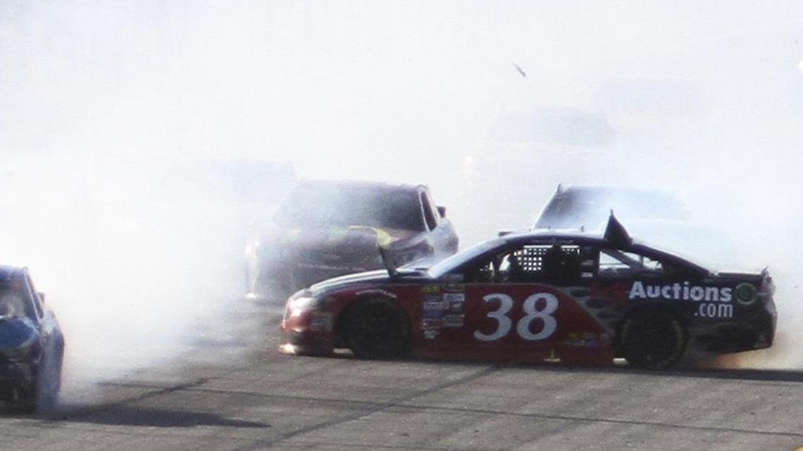 David Gilliland (38) spins during a NASCAR Cup Series auto race at Atlanta Motor Speedway. Gilliland’s son Todd Gilliland is a member of the 2017 NASCAR Next class.