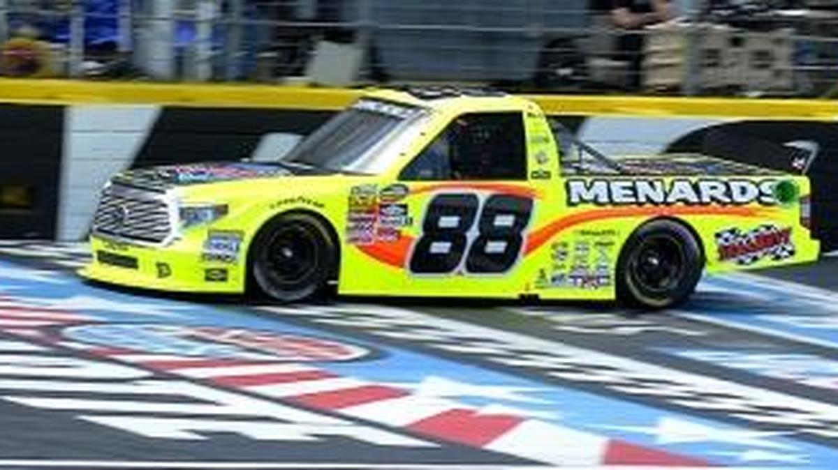 NASCAR Camping World Truck Series driver Matt Crafton wins the 14th Annual North Carolina Education Lottery 200 race on Saturday, May 21, 2016 at Charlotte Motor Speedway.