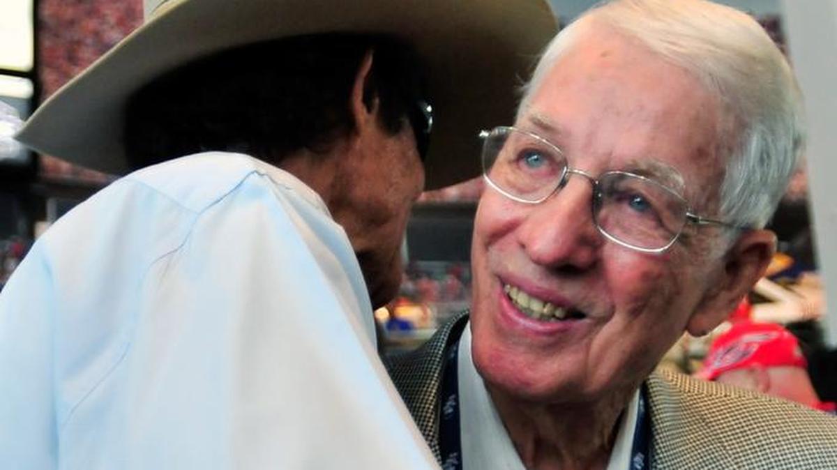 NASCAR Hall of Famer Richard Petty (left) congratulates Glenn Wood on his selection to the sport’s Hall of Fame in 2012.