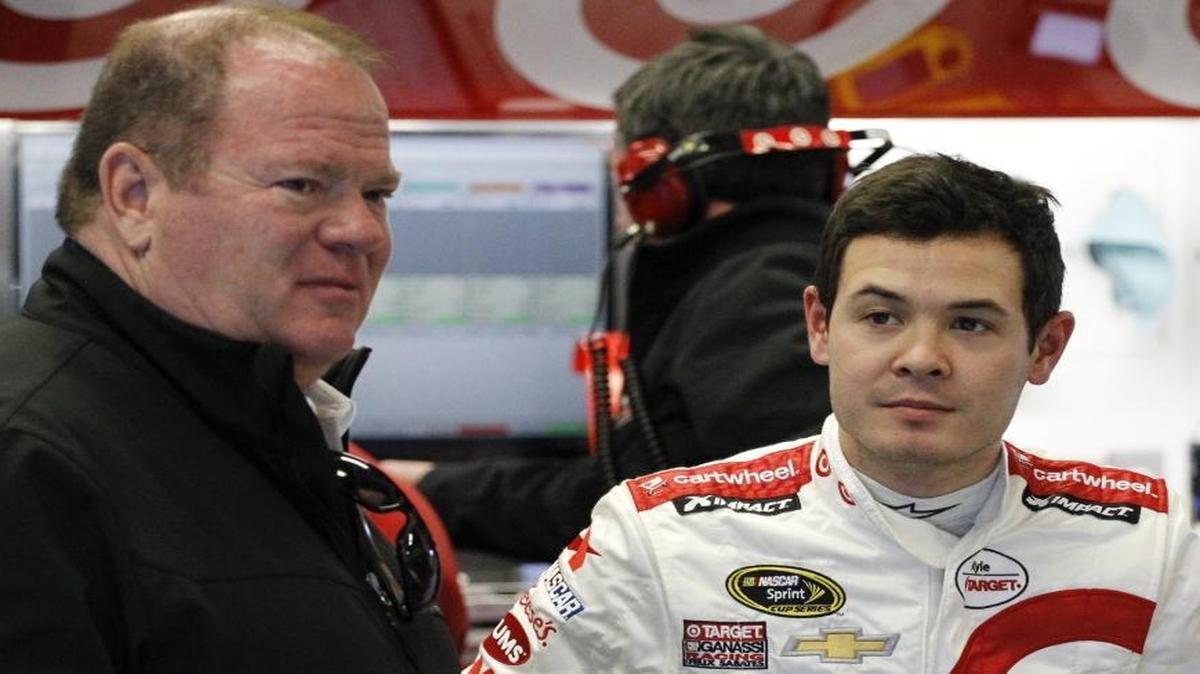 Team owner Chip Ganassi (left) and driver Kyle Larson, shown at Daytona in 2015, have formed a potent duo so far this season.
