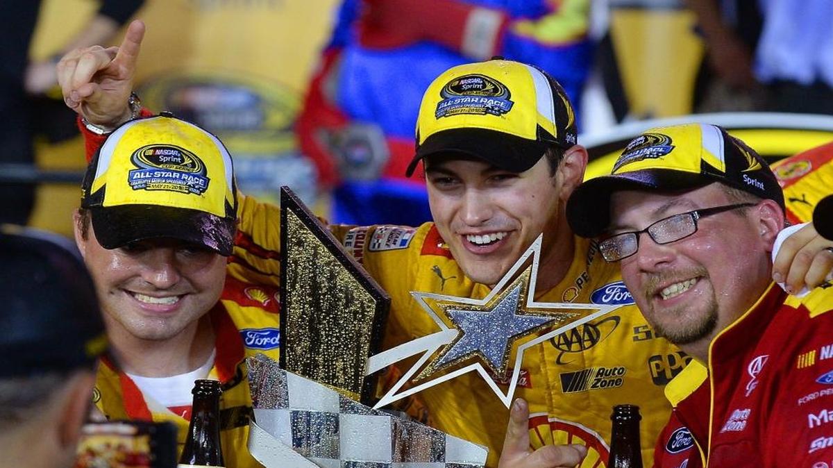 Joey Logano, center, celebrates with crew members their victory in the NASCAR Sprint All-Star race in 2016 at Charlotte Motor Speedway. Changes to the format for the 2017 race were announced Tuesday.