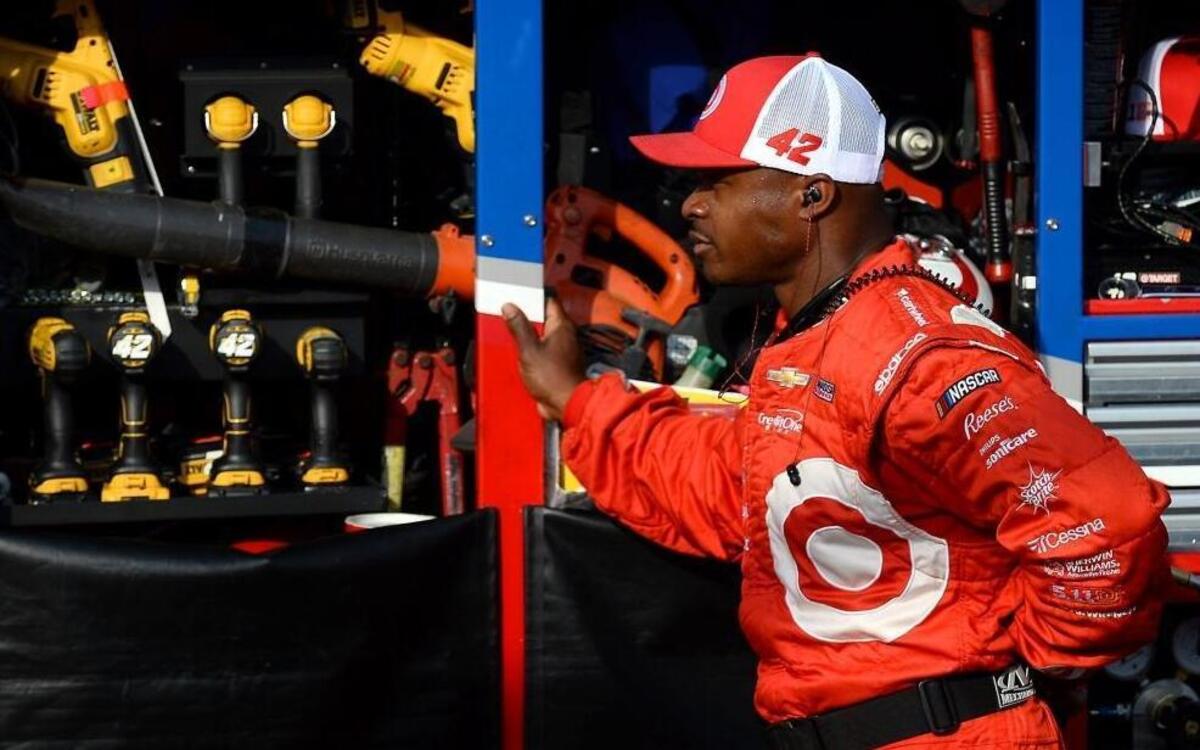 NASCAR gasman Mike Metcalf waits along pit road during the Monster Energy All-Star Race qualifying at Charlotte Motor Speedway on Friday, May 19, 2017. Metcalf a former football player at Appalachian State is the gasman for driver Kyle Larson’s team.