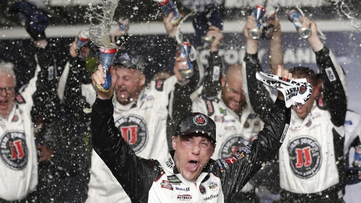Kevin Harvick (4) reacts after winning Sunday’s NASCAR Cup Series race at Atlanta Motor Speedway in Hampton, Ga.