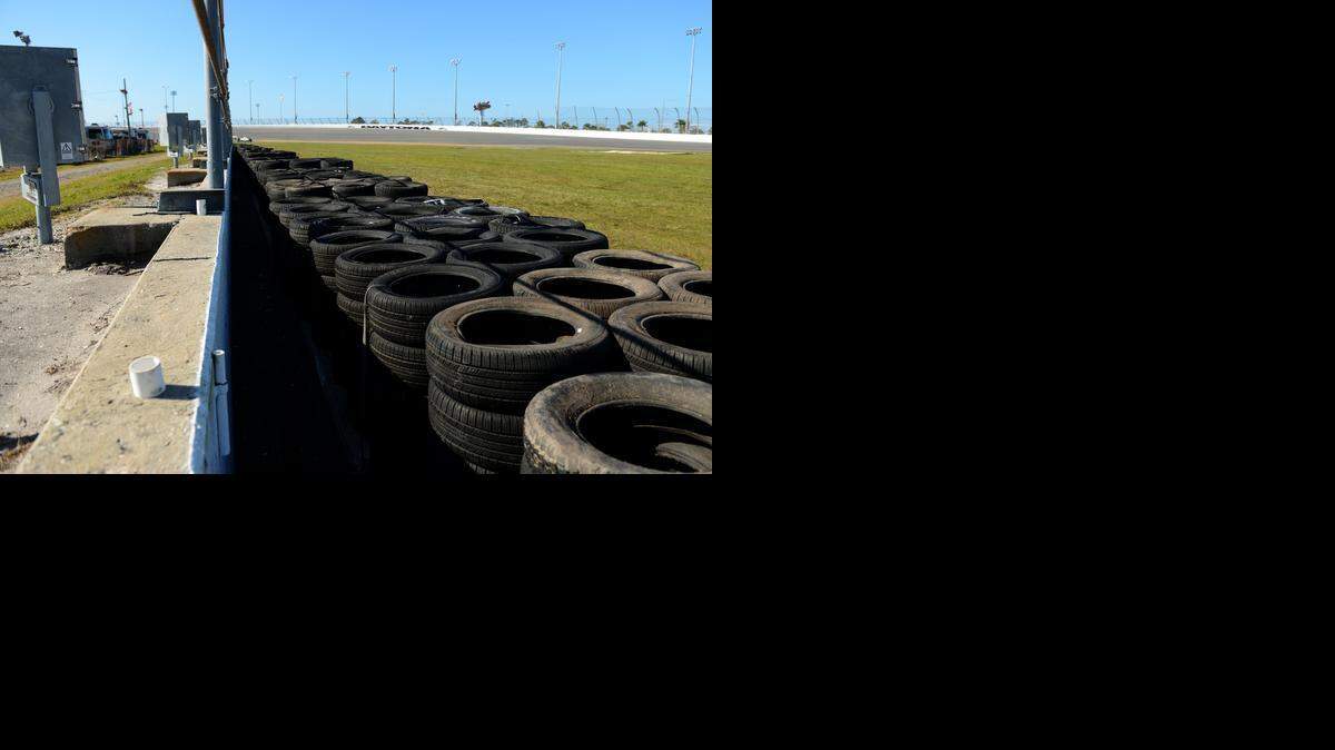 
A tire barrier was installed in the area where driver Kyle Busch struck an unprotected concrete wall during the NASCAR Xfinity Series Alert Today Florida 300. The crash resulted in severe leg and foot injuries for Busch and calls for the expanded use of SAFER barriers at NASCAR tracks. 
