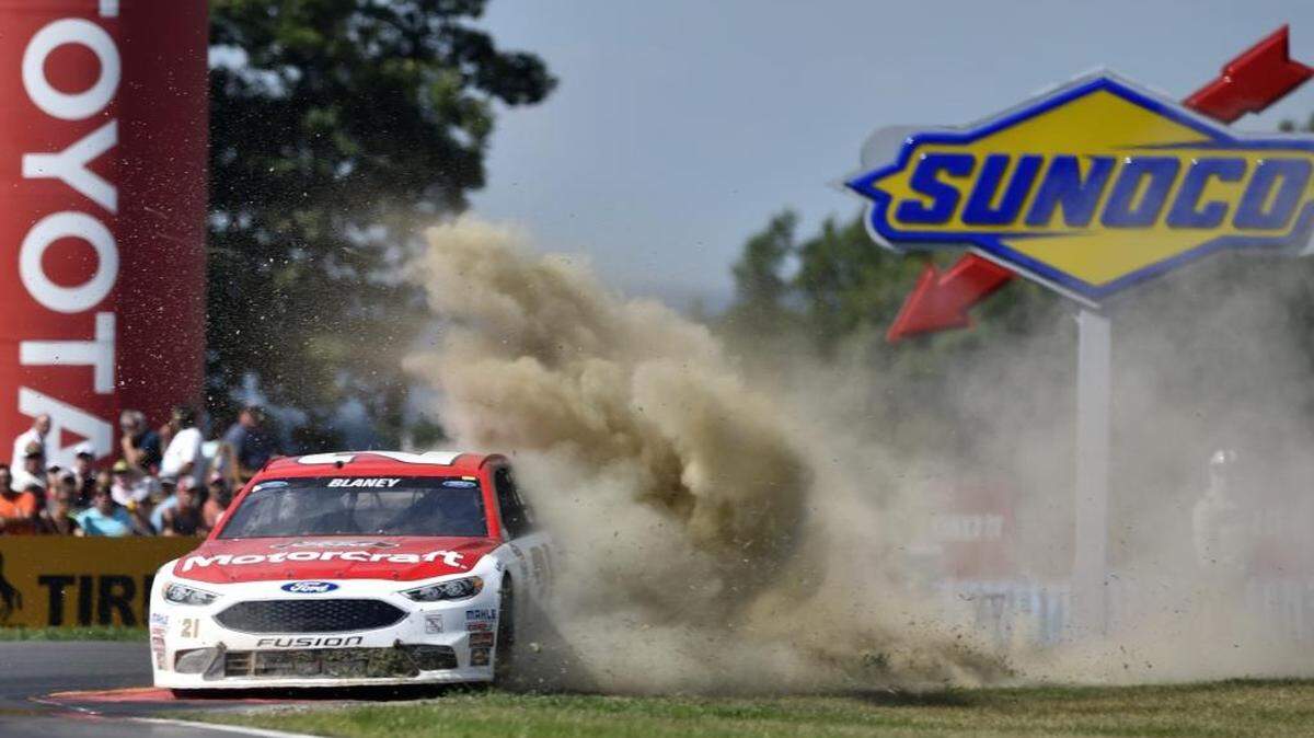Ryan Blaney drives off track in the inner-loop during a 2016 NASCAR Cup Series auto race at Watkins Glen International.