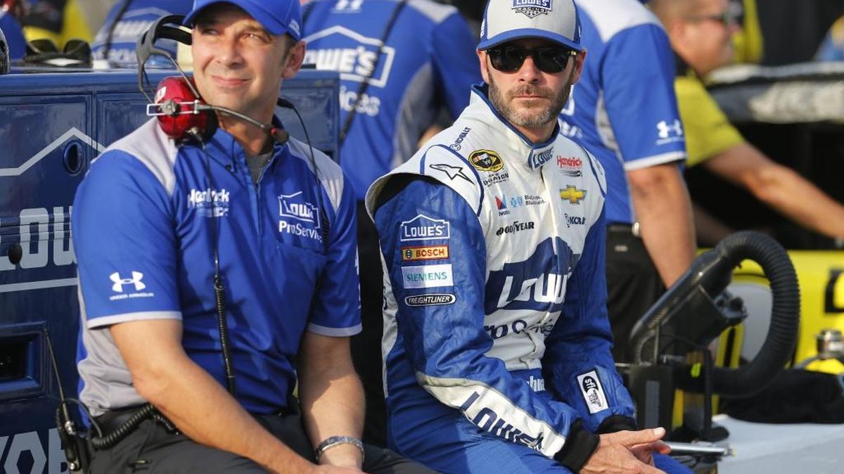 Crew chief Chad Knaus says he and Jimmie Johnson, right, are successful because they worry about the next race, not milestones.