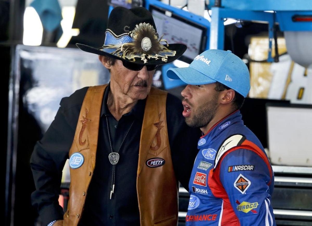 NASCAR rookie Darrell “Bubba” Wallace Jr. (right), who drives for one of the sport’s legends, Richard Petty (left), says Kyle Busch’s ideas on the marketing of the sport and where that marketing should focus are “stupid.”