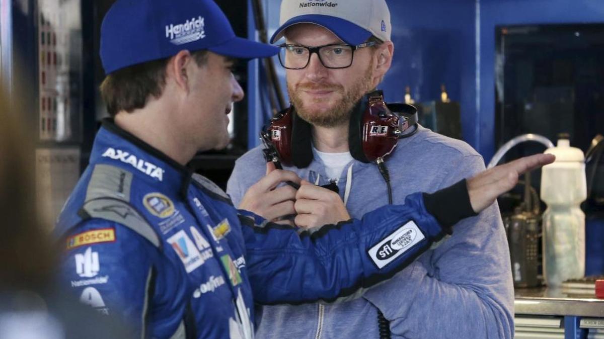 Jeff Gordon (left) replaced Dale Earnhardt Jr. (right) for eight races in the 2016 season.