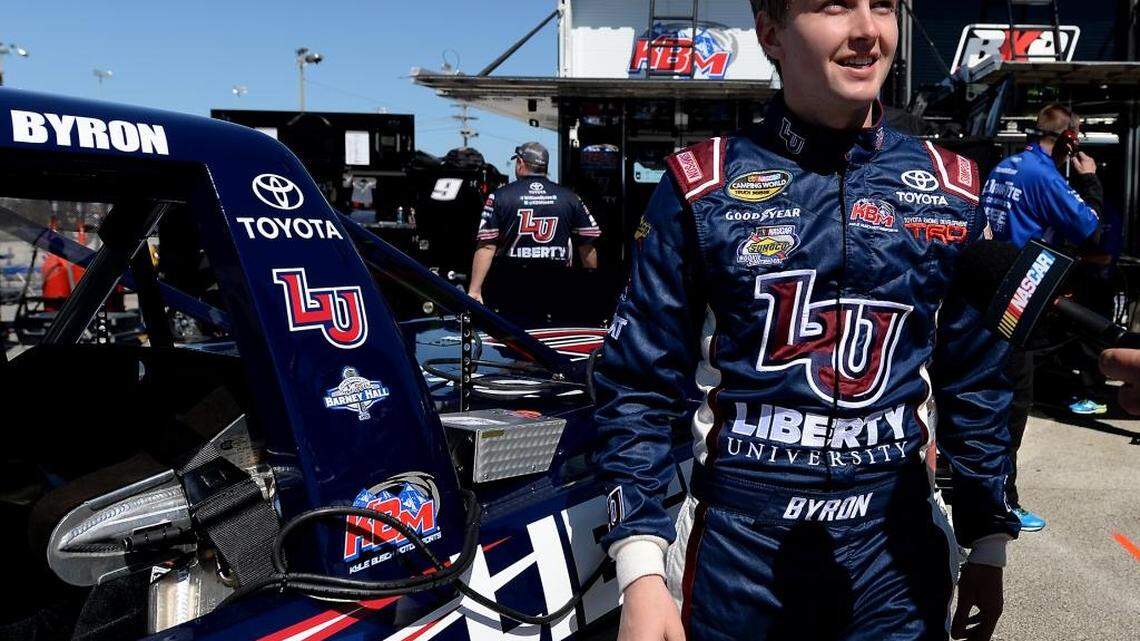 NASCAR Camping World Truck Series driver William Byron does a quick interview prior to Thursday’s practice at Daytona International Speedway.