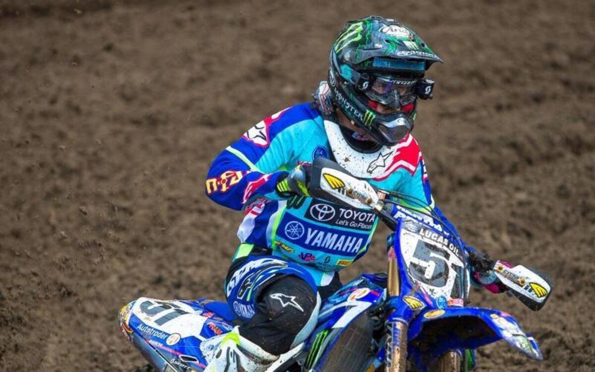 Joe Gibbs Racing MX rider Justin Barcia rounds a turn at the AMA Pro Motorcross Series’ Ironman National, held Aug. 27, 2016, in Crawfordsville, Ind.