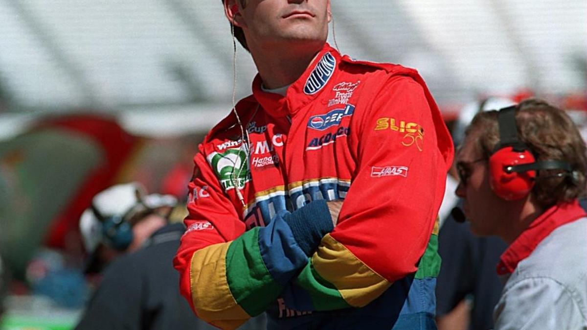 
 NASCAR driver Jeff Gordon watches practice at Martinsville in 1997 prior to qualifications. 
