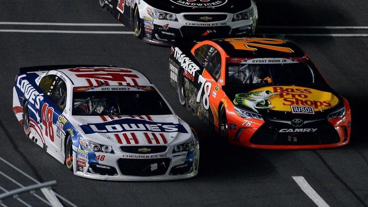 Jimmie Johnson (48) could get alongside Martin Truex Jr. during the Coca-Cola 600 but not quite past him as Truex led 588 of the 600 miles.