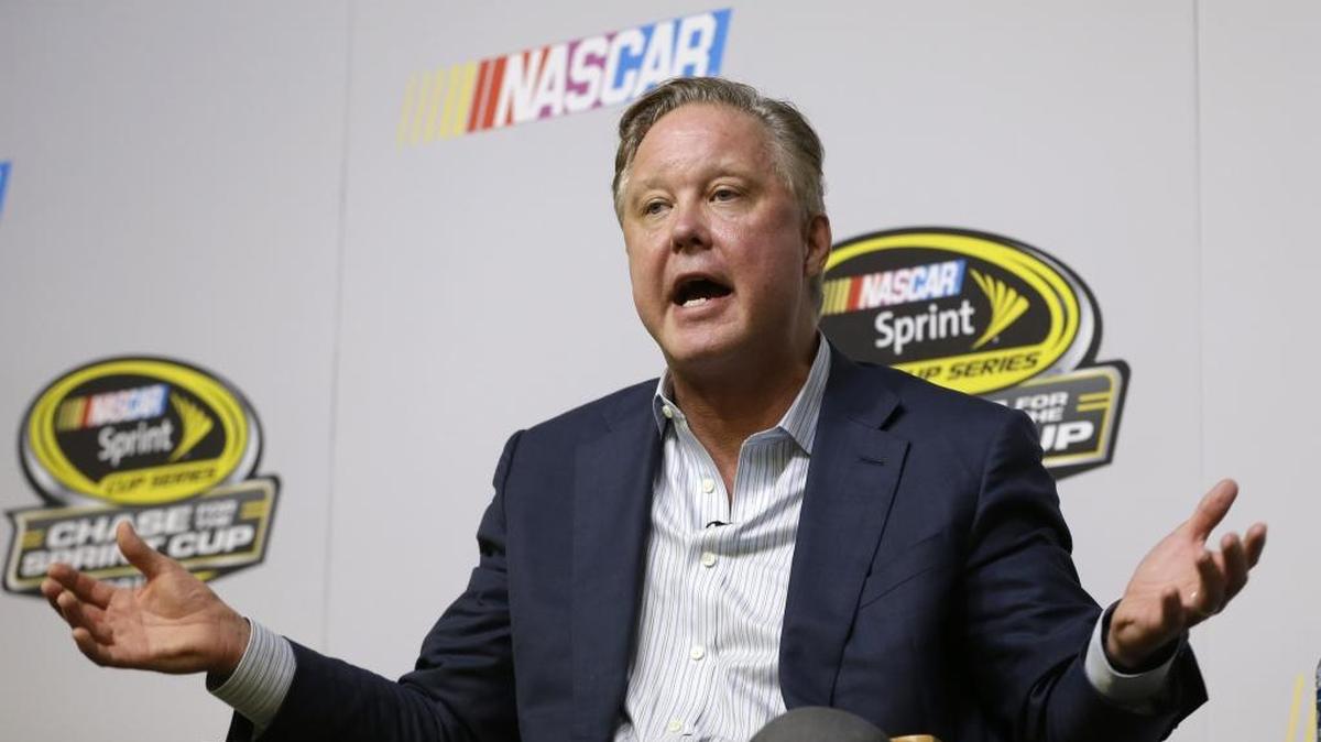 NASCAR chairman Brian France addresses reporters during a news conference Friday at Homestead-Miami Speedway in Homestead, Fla.