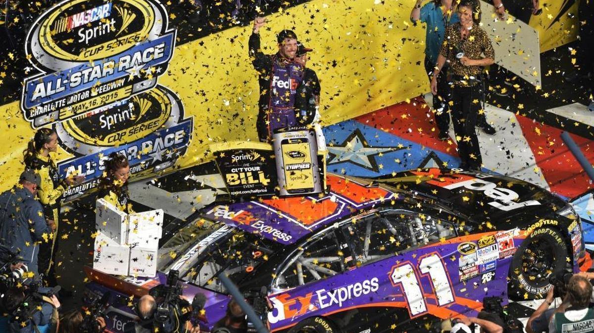 Denny Hamlin won the 2015 All-Star race at Charlotte Motor Speedway. A format change for this season’s race will place a premium on tire strategy.