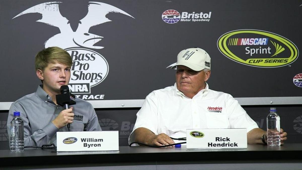 Rick Hendrick (right) announced at a Bristol, Tenn., news conference last August that he’d signed Charlotte’s William Byron (left) as a driver on the rise. Byron, 19, will step up to Cup series in 2018.