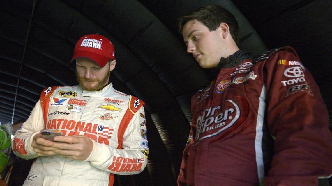 Dale Earnhardt Jr., left, wants Alex Bowman, right, to drive the No. 88 Cup Series car next season for Hendrick Motorsports.