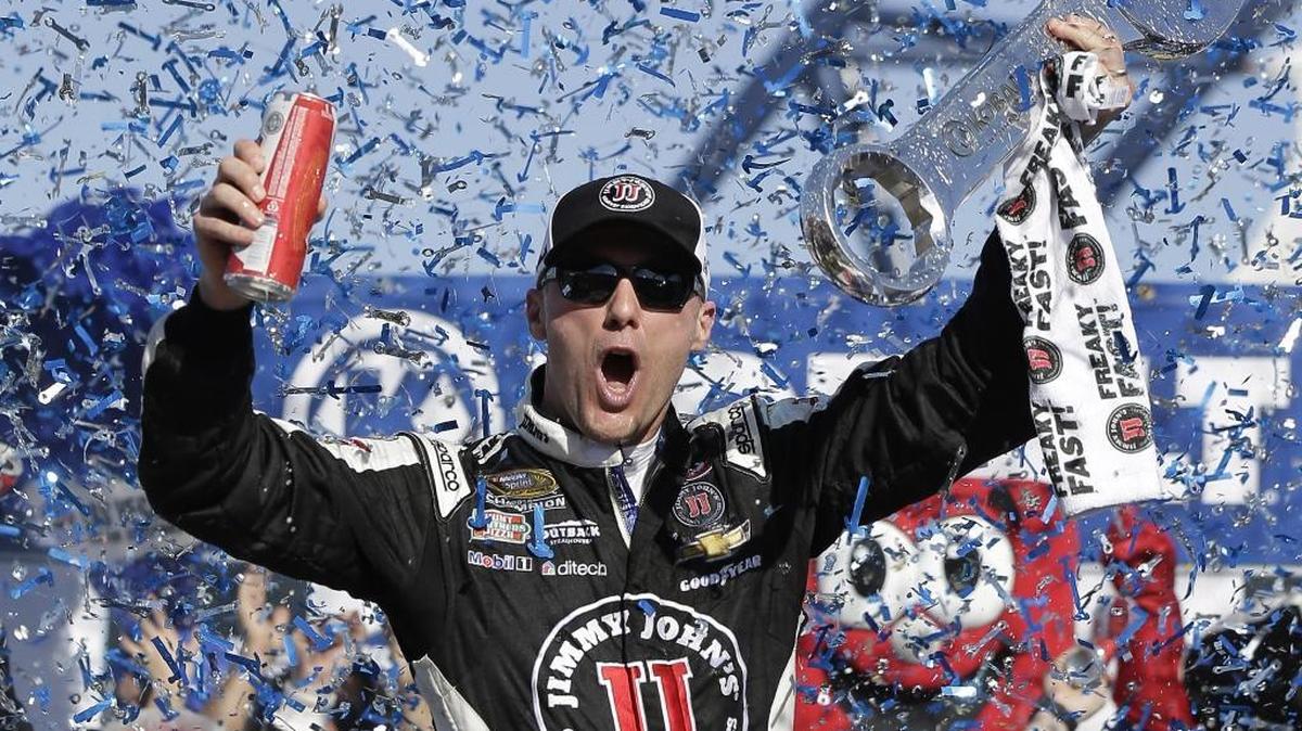 Kevin Harvick celebrates after winning the 2015 Kobalt 400 in Las Vegas.
