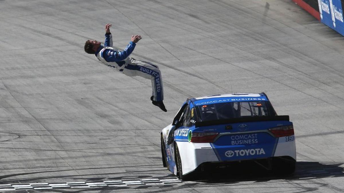 Bristol fans got a look at Carl Edwards’ signature back-flip after Sunday’s win in the Food City 500 at Bristol Motor Speedway. Edwards outran Dale Earnhardt Jr., Kurt Busch and rookie Chase Elliott for his first win of the season.