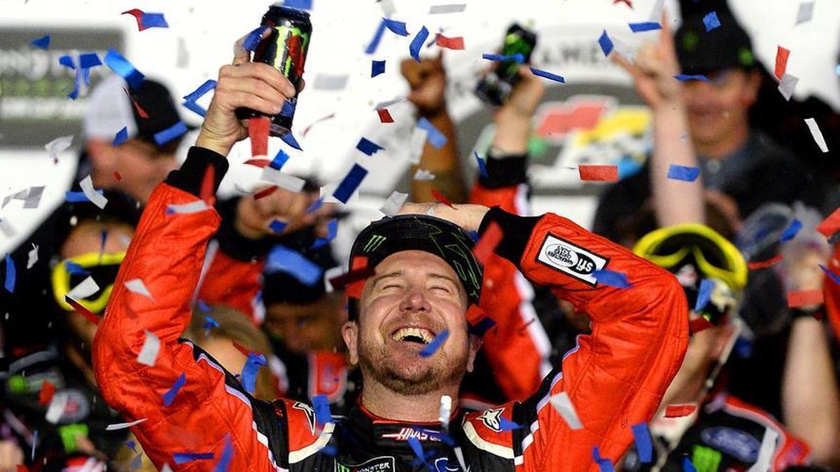NASCAR driver Kurt Busch closes his eyes as he celebrates winning the 2017 Daytona 500 at Daytona International Speedway. Busch is selling his Lake Norman mansion in Mooresville for $3.95 million.