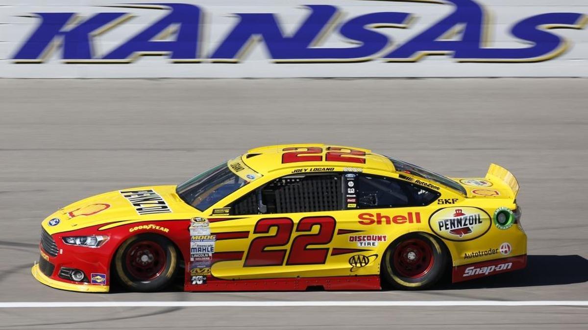 
NASCAR Sprint Cup Series auto racing driver Joey Logano takes a practice lap at Kansas Speedway in Kansas City, Kan., Friday. 
