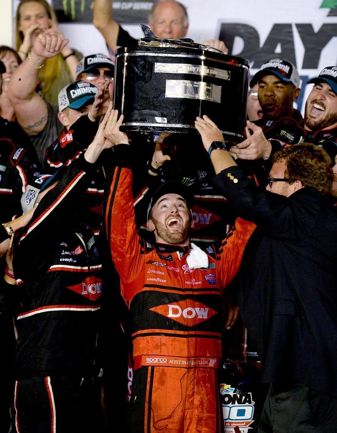NASCAR driver Austin Dillon and his No. 3 team celebrate their victory in Sunday’s 60th Daytona 500 race.
