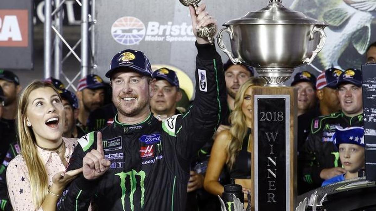 Kurt Busch had been the most consistent NASCAR Cup Series driver yet to win. Above, Busch’s wife, Ashley Van Metre (left), celebrates with her husband and his team after Saturday’s win at Bristol Motor Speedway in Bristol, Tenn.
