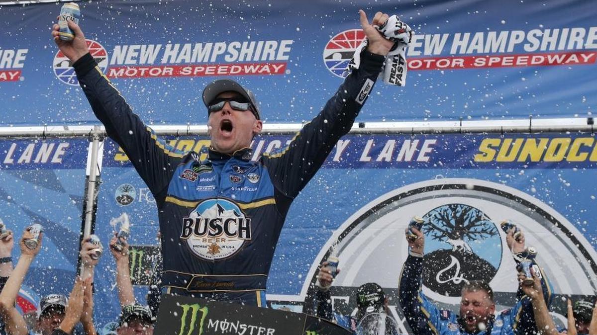 Kevin Harvick used a bump-and-run on Kyle Busch with seven laps left in a thrilling battle of two of NASCAR’s dominant drivers to win Sunday’s Cup Series race, the Foxwoods Resort Casino 301, at New Hampshire Motor Speedway.