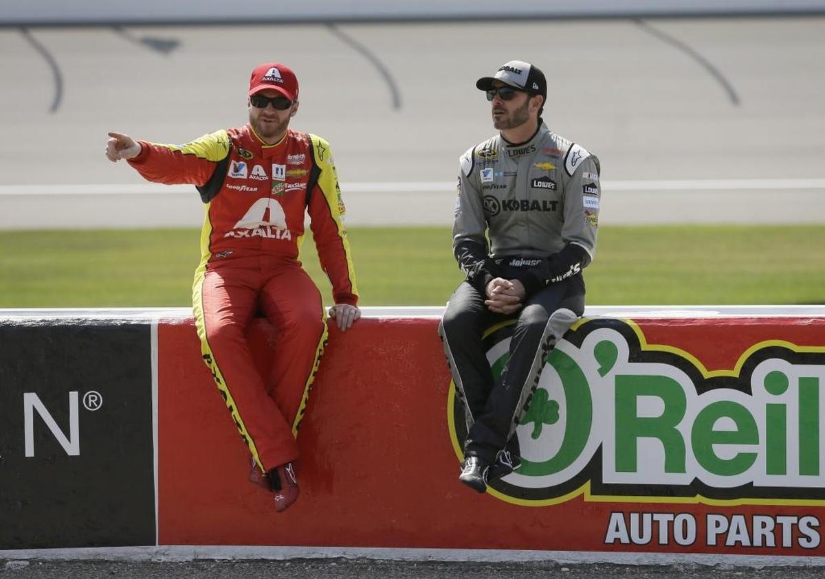 Dale Earnhardt, left, said he was amused by much of what he saw on social media after his wreck with teammate Jimmie Johnson.