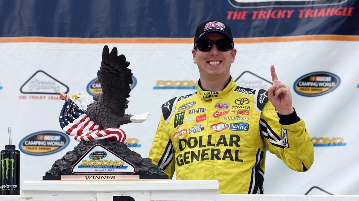 
Kyle Busch won in his first start this season in the Camping World Truck Series in Pocono, Pa. 

