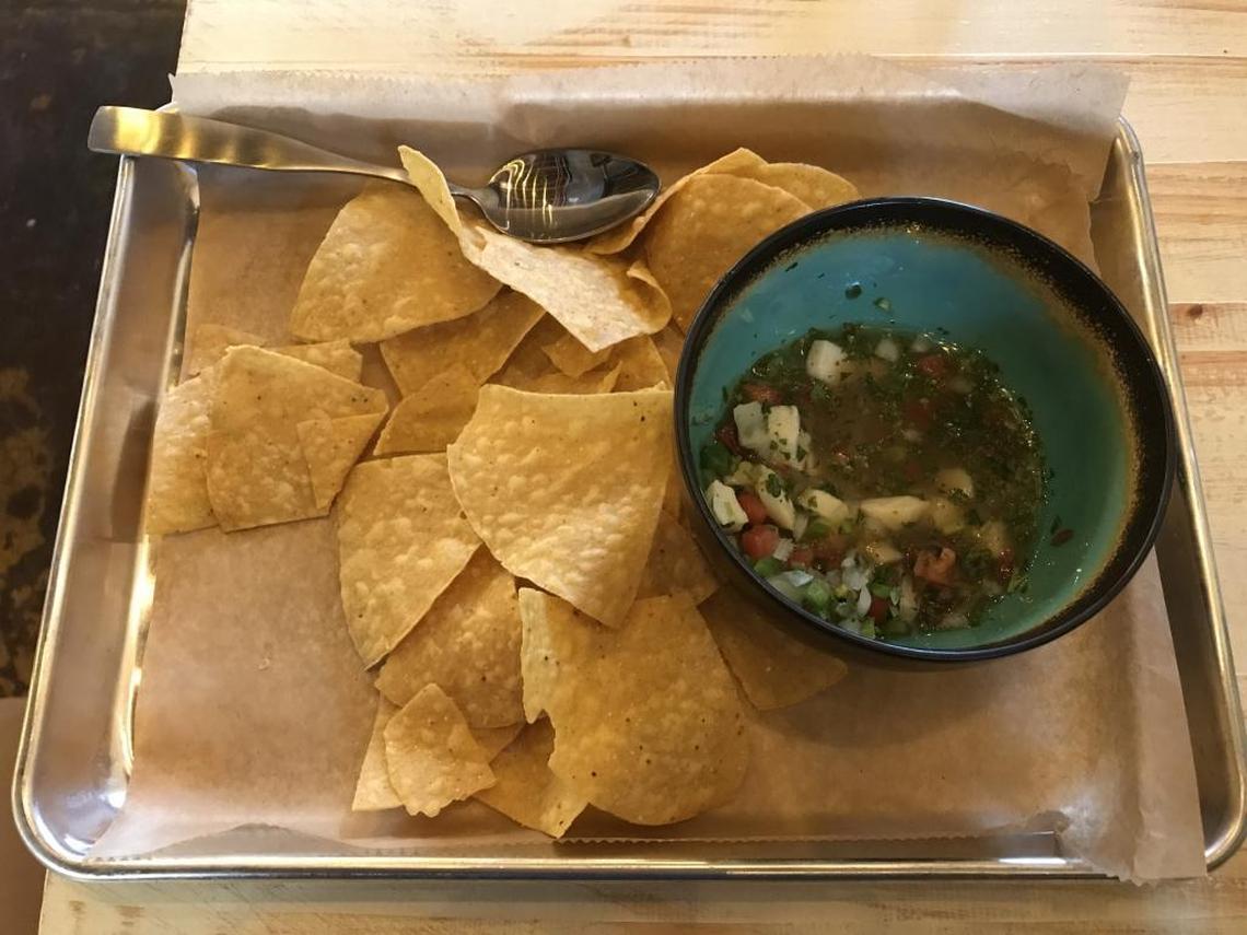 The fish for the ceviche is imported from off the coast of Mexico, and the chips are handmade in the store.