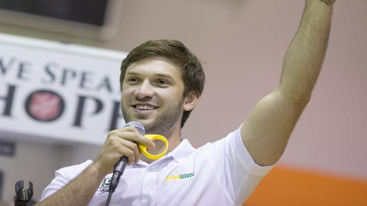 Joe Gibbs Racing driver Daniel Suarez lost his Subway sponsorship for one race after appearing in an NBC video handing out Dunkin’ Donuts. Above, Suarez appears at a May 23 event in Charlotte to promote Subway and the movie “Cars 3.”