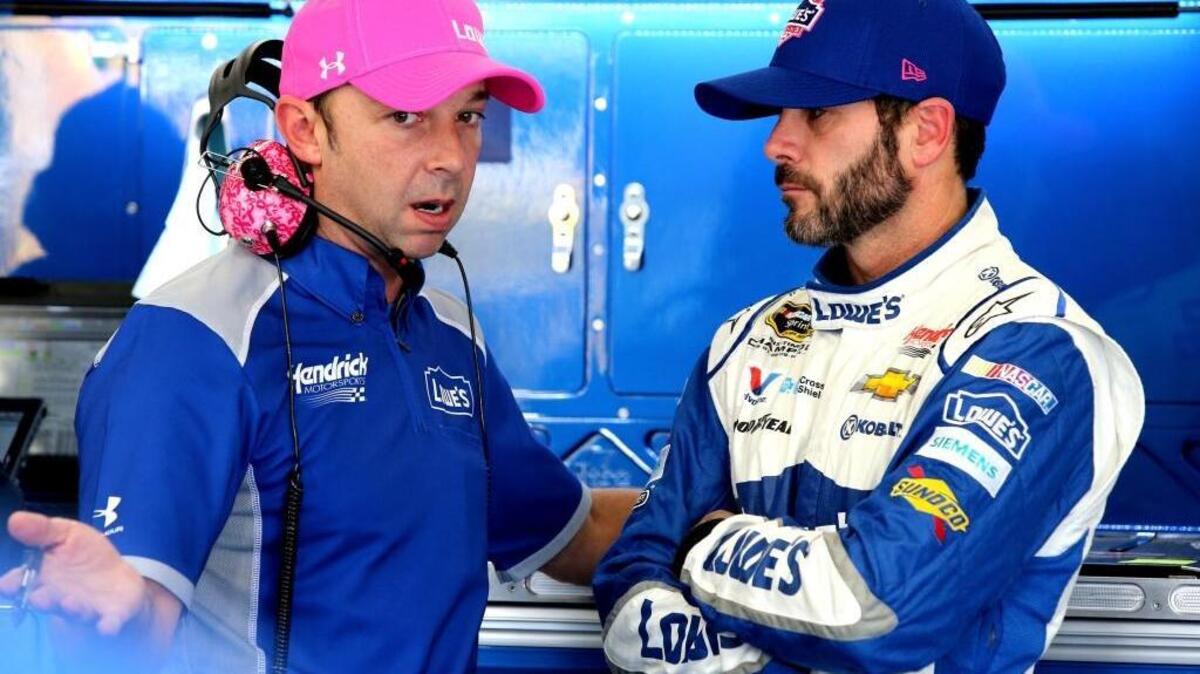 Driver Jimmie Johnson, right, crew chief Chad Knaus, left, and team owner Rick Hendrick say Johnson’s No. 48 team worked with – and drew strength from – Hendrick Motorsports’ three other teams to find its way back to Victory Lane.