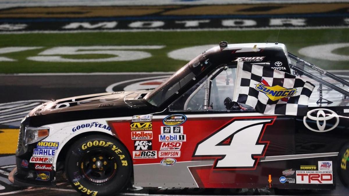 Erik Jones won Friday’s WinStar 350 NASCAR Truck series race at Texas Motor Speedway. He is scheduled to race in all three NASCAR series at the Fort Worth, Texas, track this weekend.