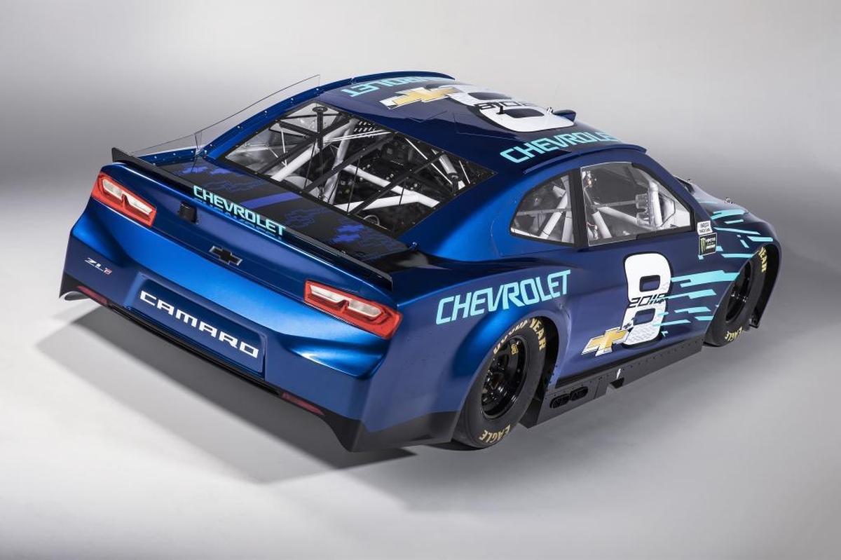 This Chevrolet Camaro ZL1 for NASCAR was adorned with the No. 8, the favored car number of pioneering racer Louis Chevrolet, during its unveiling on Thursday in Detroit.