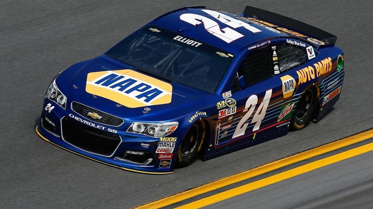 Chase Elliott, driver of the #24 NAPA Auto Parts Chevrolet, drives during qualifying for the NASCAR Sprint Cup Series Daytona 500 at Daytona International Speedway on February 14, 2016 in Daytona Beach, Florida.