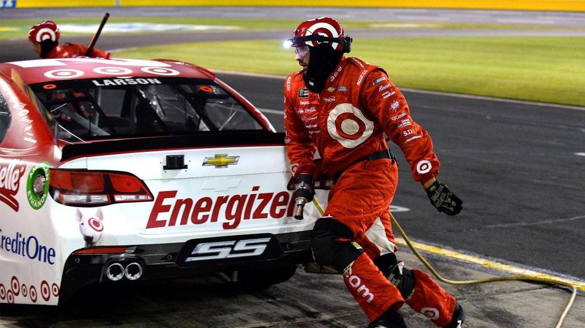 NASCAR driver Kyle Larson won the first two stages of Saturday’s Monster Energy All-Star Race at Charlotte Motor Speedway. A slow final pit stop resulted in Larson restarting the race in fifth place.