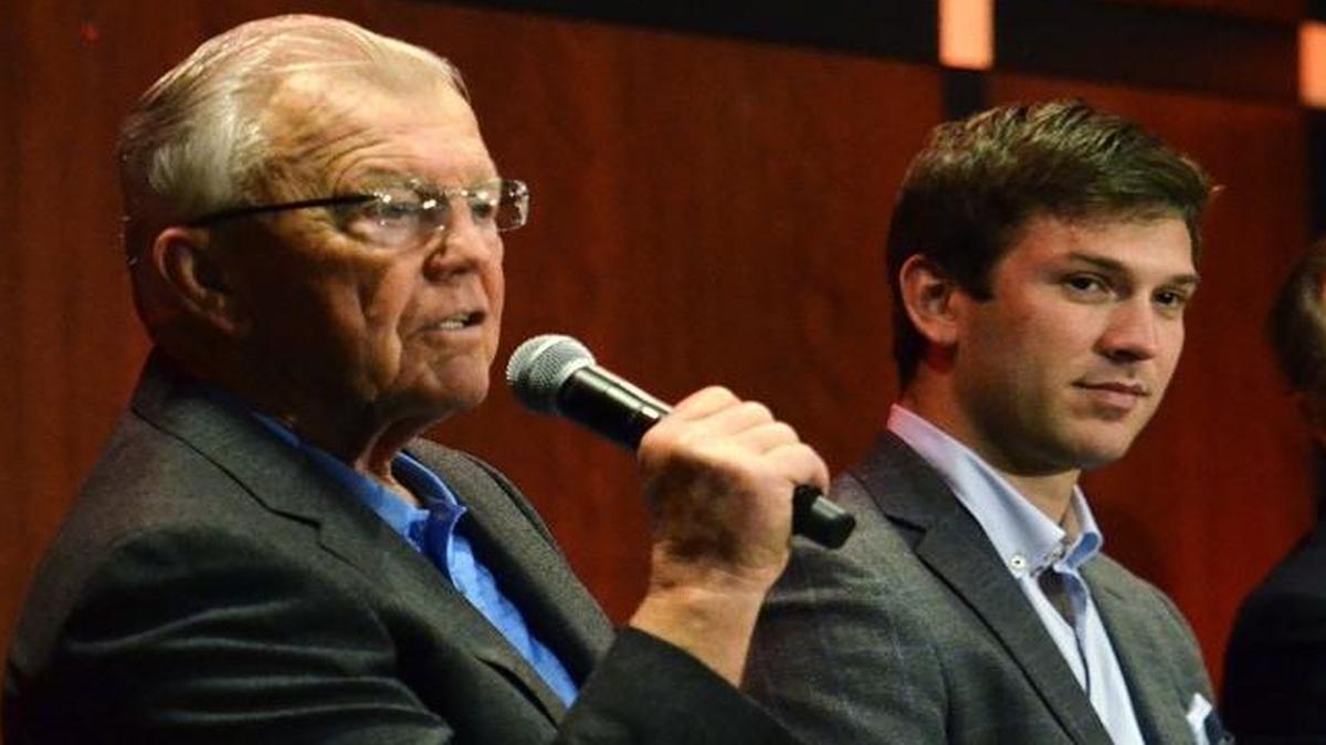 Team owner Joe Gibbs (left) called Daniel Suarez (center) to tell him Carl Edwards was retiring unexpectedly – and that he wanted Suarez to replace him in the No. 19 Cup series car.