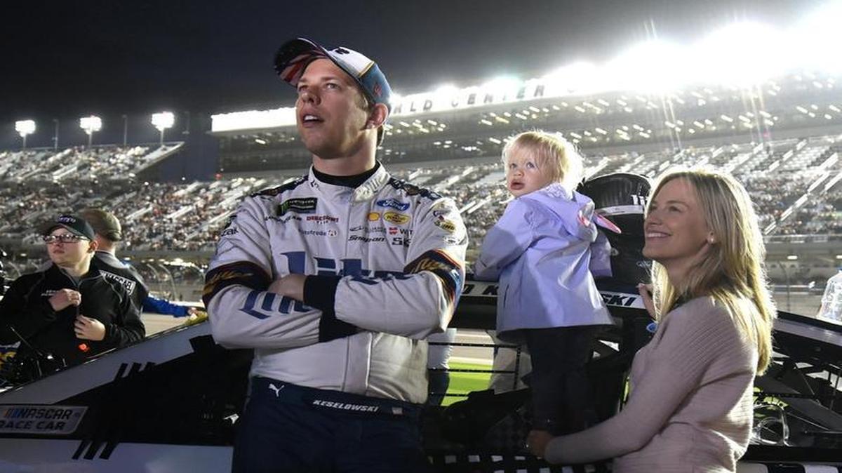 Brad Keselowski, from left, is a father to Scarlett and husband to Paige now and that responsibility is every bit as meaningful to him as his role as a top NASCAR driver.