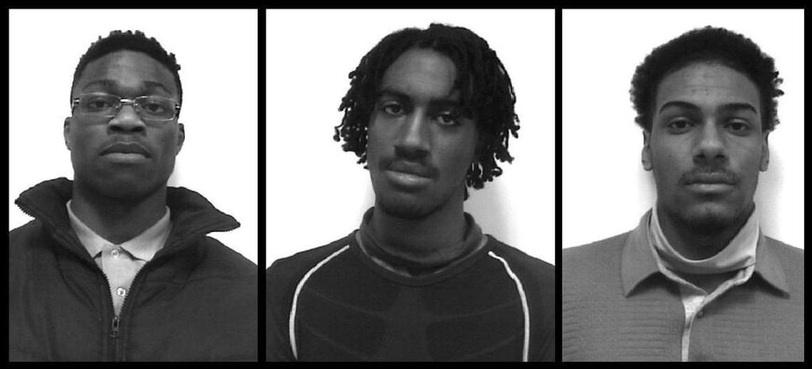 From left, the three men arrested for breaking into Richard Childress’ home in December: Niquan Victorin, Chantz Kade Hines, and Armeka Vantonne Spinks.