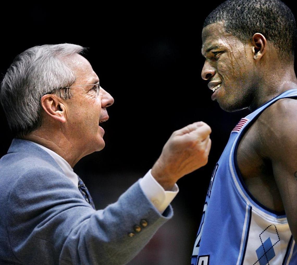 North Carolina coach Roy Williams has a few words for former Tar Heels star Rashad McCants in a loss at Duke in 2005.