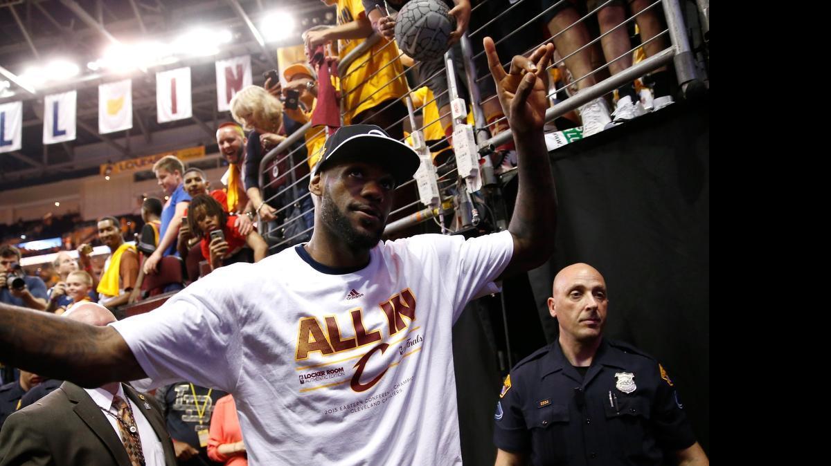 
LeBron James, here celebrating the Cleveland Cavaliers’ Eastern Conference title, will play in his fifth consecutive NBA Finals.
