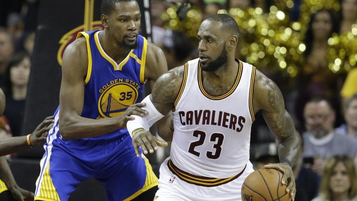 Odds for LeBron James (right) and the Cleveland Cavaliers to rally from a 3-0 deficit to beat Kevin Durant and the Warriors are long