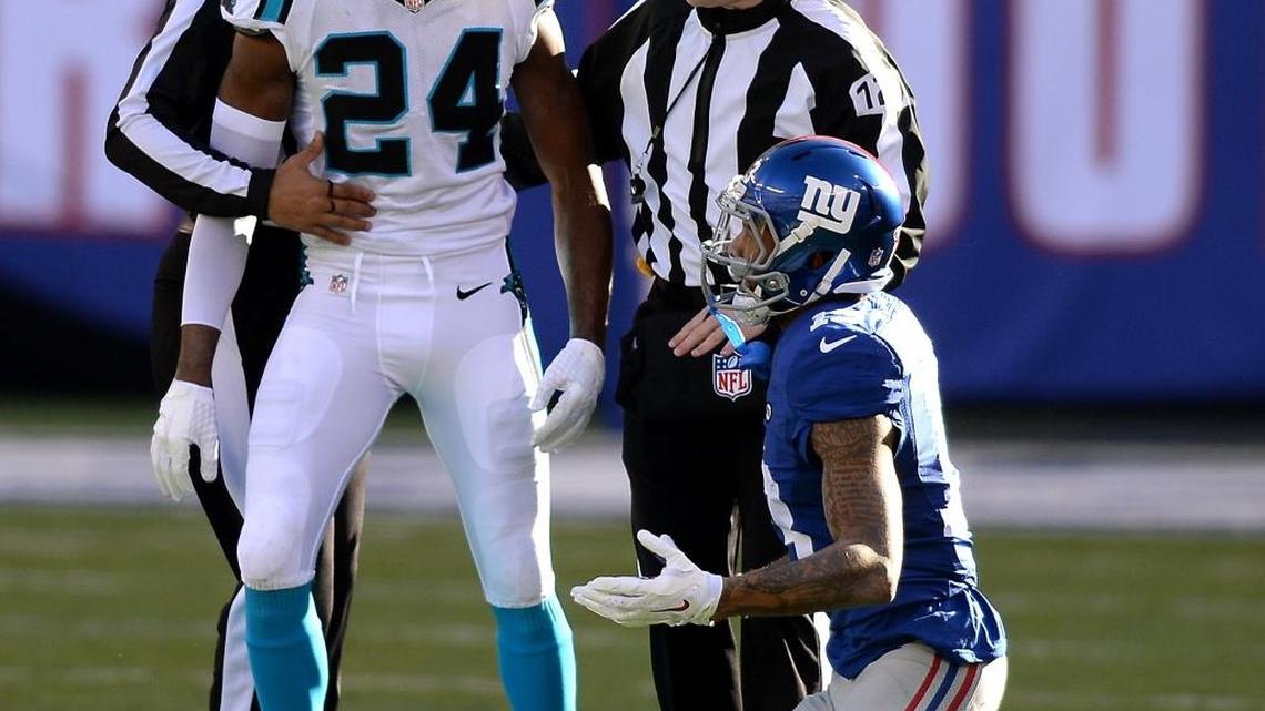 Carolina cornerback Josh Norman, left, and Giants wide receiver Odell Beckham Jr. had to be separated several times.
