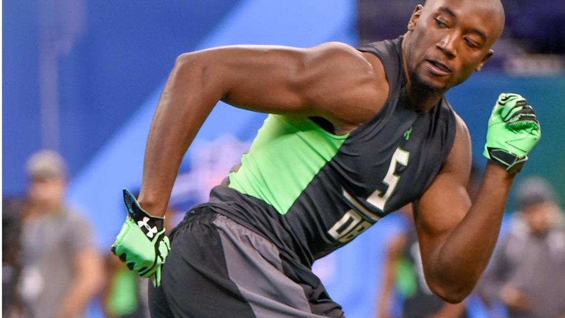 Samford defensive back James Bradberry runs a drill at the NFL football scouting combine in February in Indianapolis.