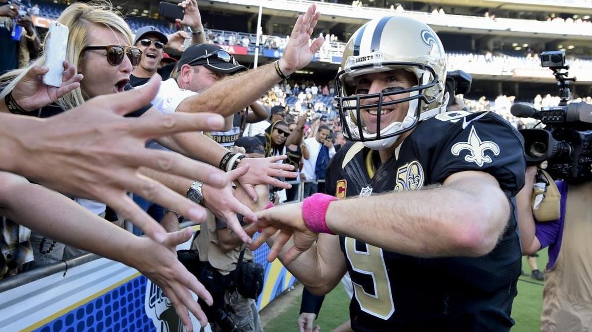 New Orleans Saints quarterback Drew Brees is tied with Peyton Manning for the most 400-yard passing games in a career – a mark he will hold alone after Sunday’s game against the Panthers.