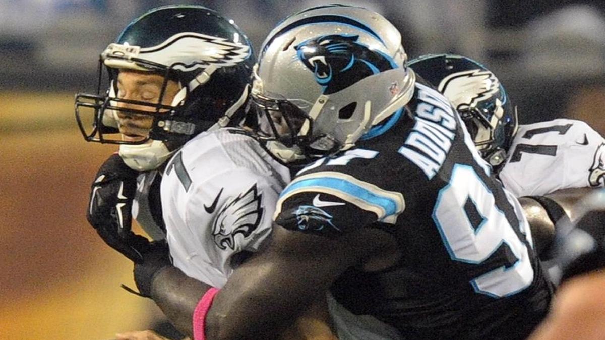 Carolina Panthers DE Mario Addison (97), who is second on the team in sacks, is week-to-week after injuring his shoulder against the Philadelphia Eagles.