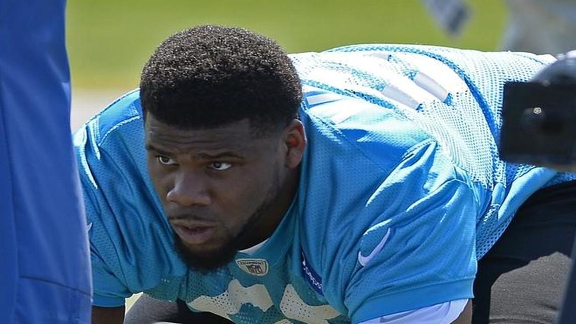 Carolina Panthers lineman Daryl Williams, shown in practice, gave up a strip sack playing left tackle on his first play during last week’s exhibition at Baltimore, but he settled in after that and eventually graded out well.