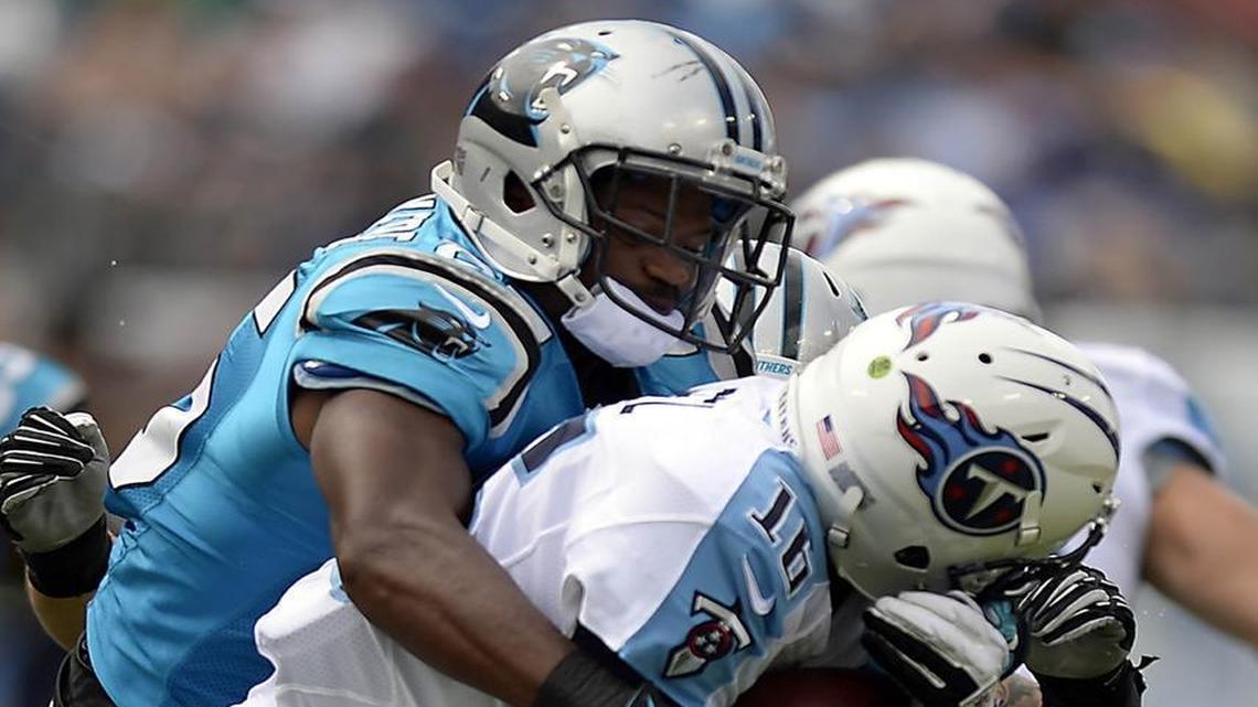 Cornerback Bené Benwikere sacks quarterback Matt Cassel during the first half of Carolina’s exhibition victory Saturday in Nashville, Tenn.