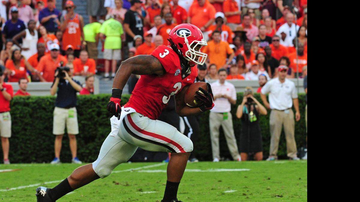 
Georgia running back Todd Gurley (3) is a rare combination of size and speed. The only question is how well he will return from a November knee injury. 
