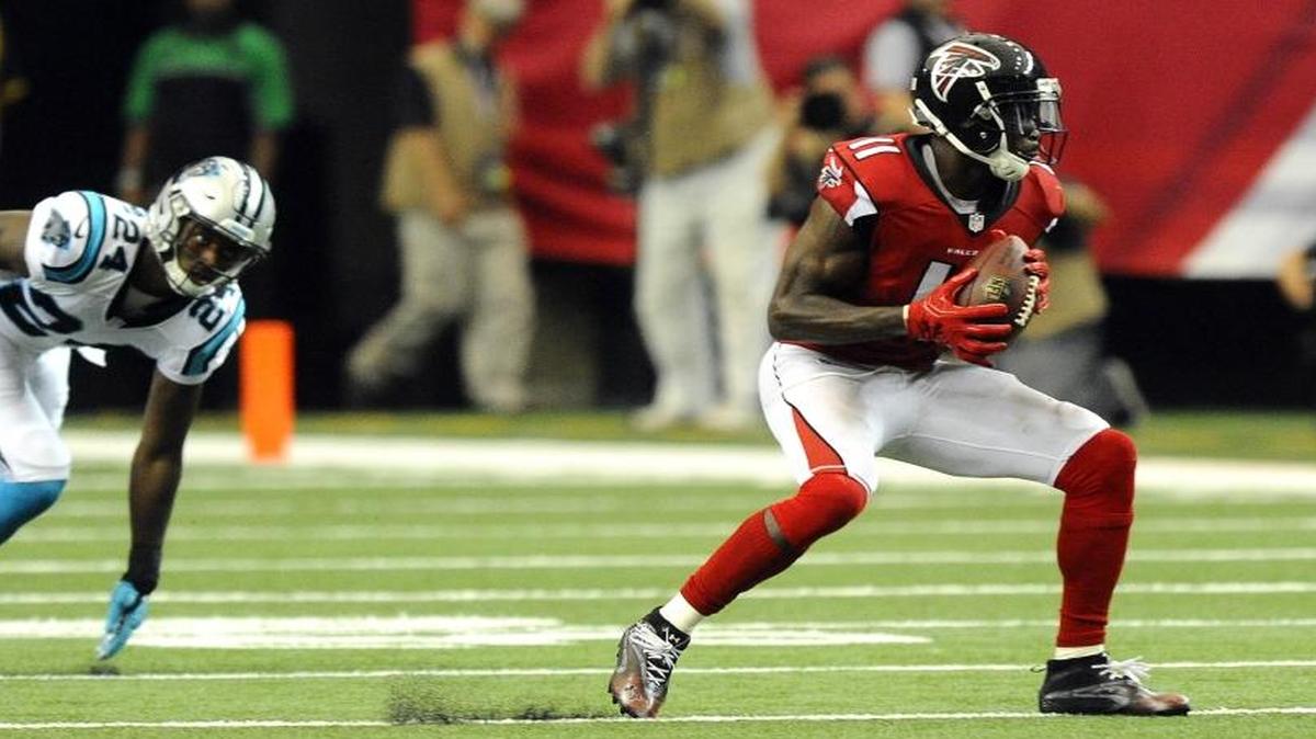 The Carolina Panthers chose to single-cover Atlanta Falcons wide receiver Julio Jones (11), and he made them pay with 300 receiving yards in Sunday’s 48-33 Falcons victory.